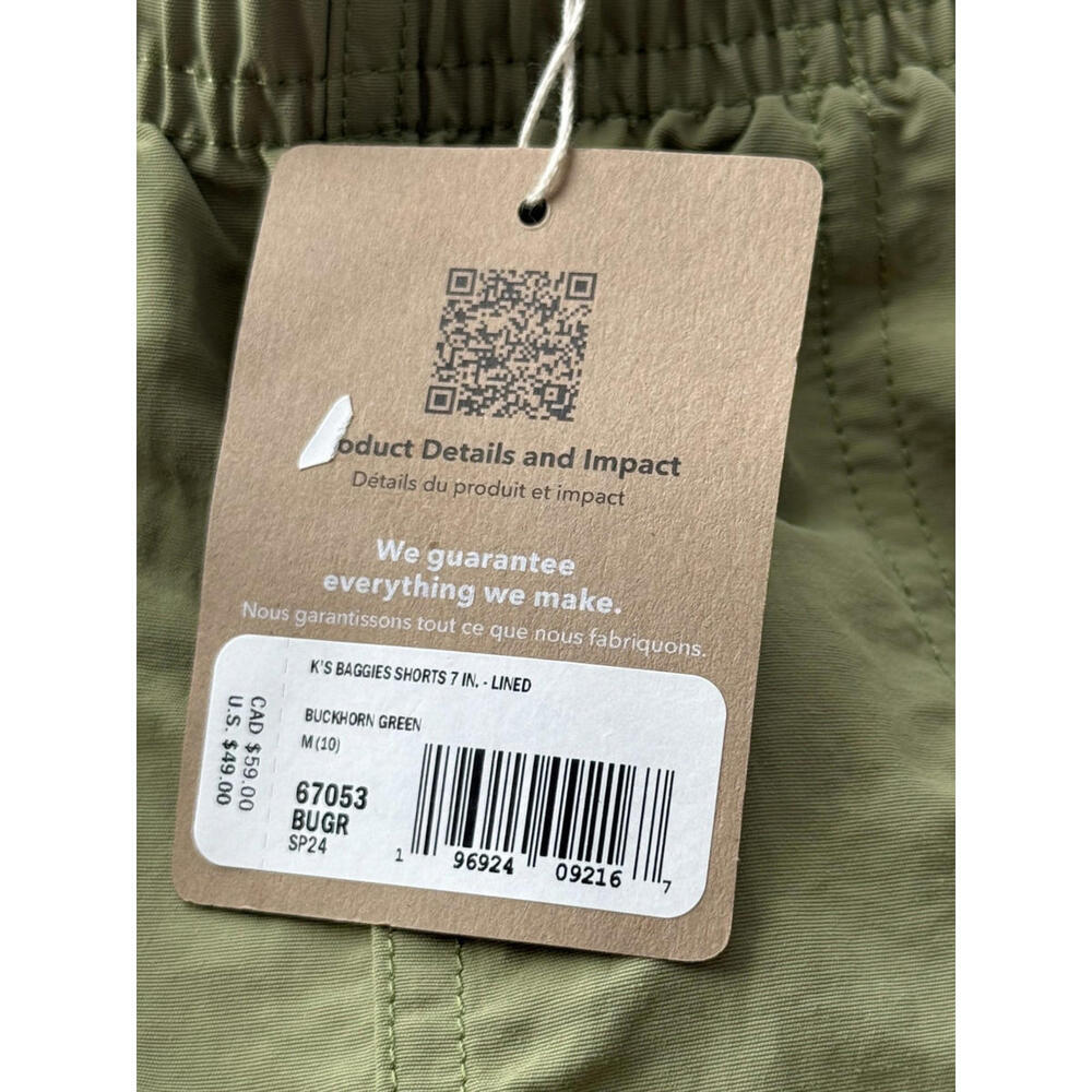 NWT Patagonia Kids Baggies Shorts 7" Lined Buckhorn Green Size L 12 - Picture 4 of 4